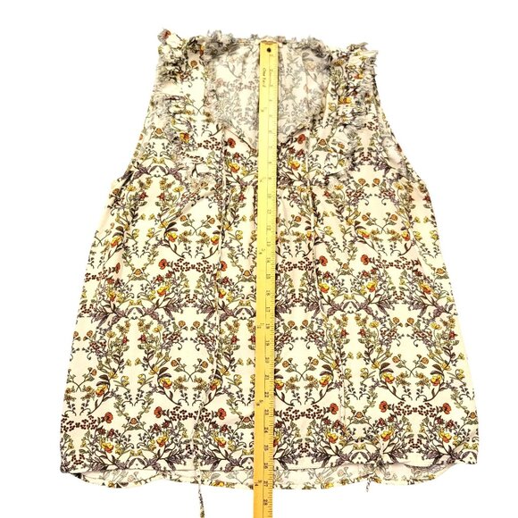 Floral Sleeveless V-Neck Blouse With Ruffle Trim By Pleione Anthropologie L/G - Picture 13 of 14